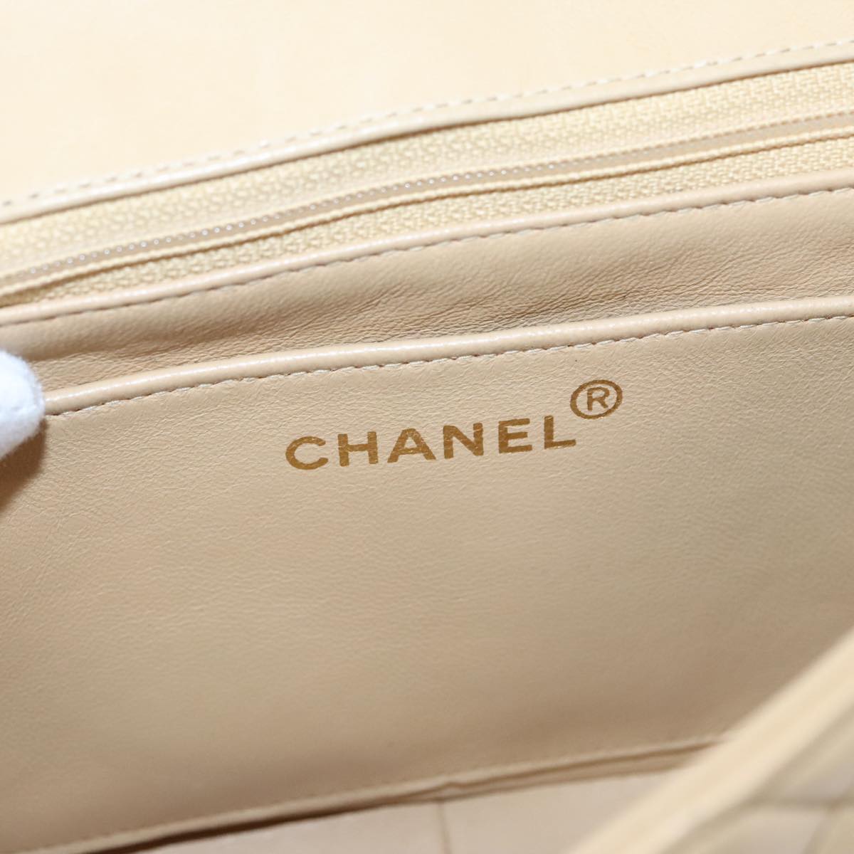 CHANEL Matelasse Chain Diana Shoulder Bag Lamb Skin Beige Gold CC 98933