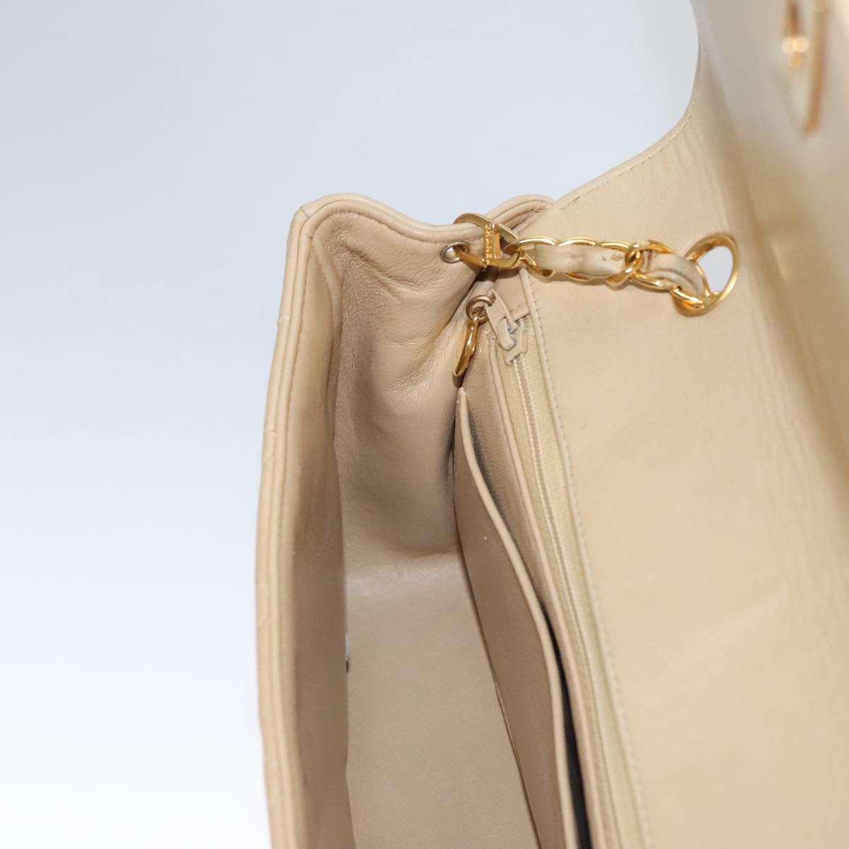 CHANEL Matelasse Chain Diana Shoulder Bag Lamb Skin Beige Gold CC 98933