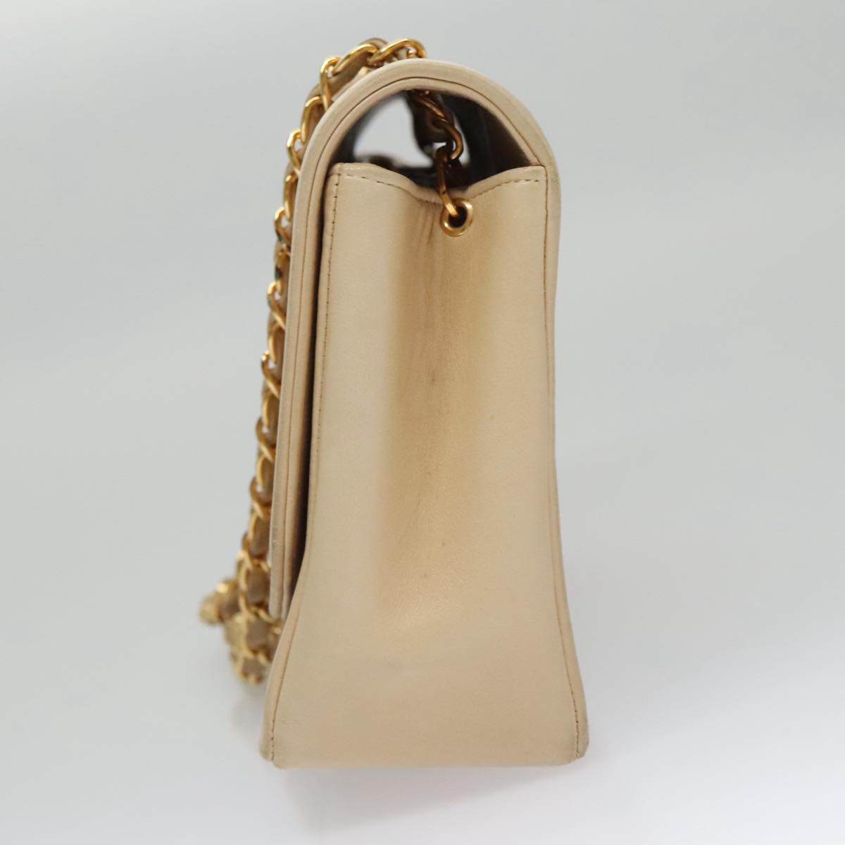 CHANEL Matelasse Chain Diana Shoulder Bag Lamb Skin Beige Gold CC 98933