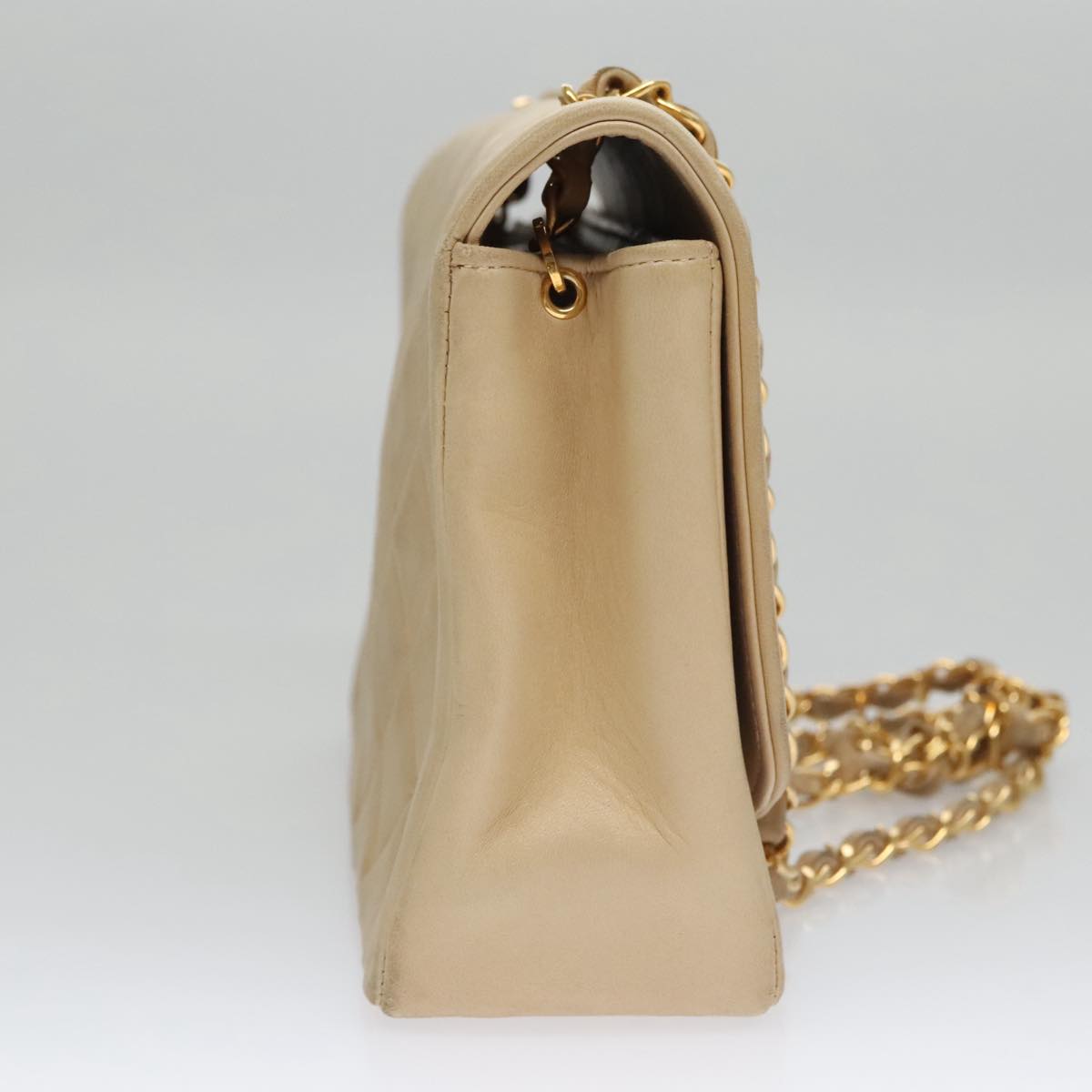 CHANEL Matelasse Chain Diana Shoulder Bag Lamb Skin Beige Gold CC 98933