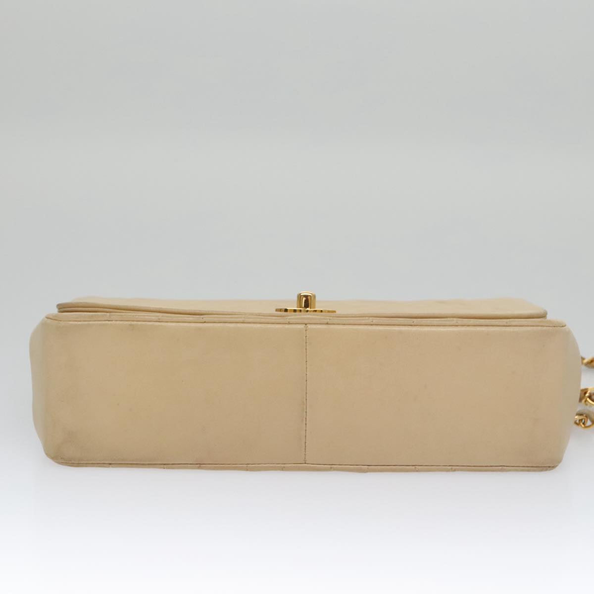 CHANEL Matelasse Chain Diana Shoulder Bag Lamb Skin Beige Gold CC 98933