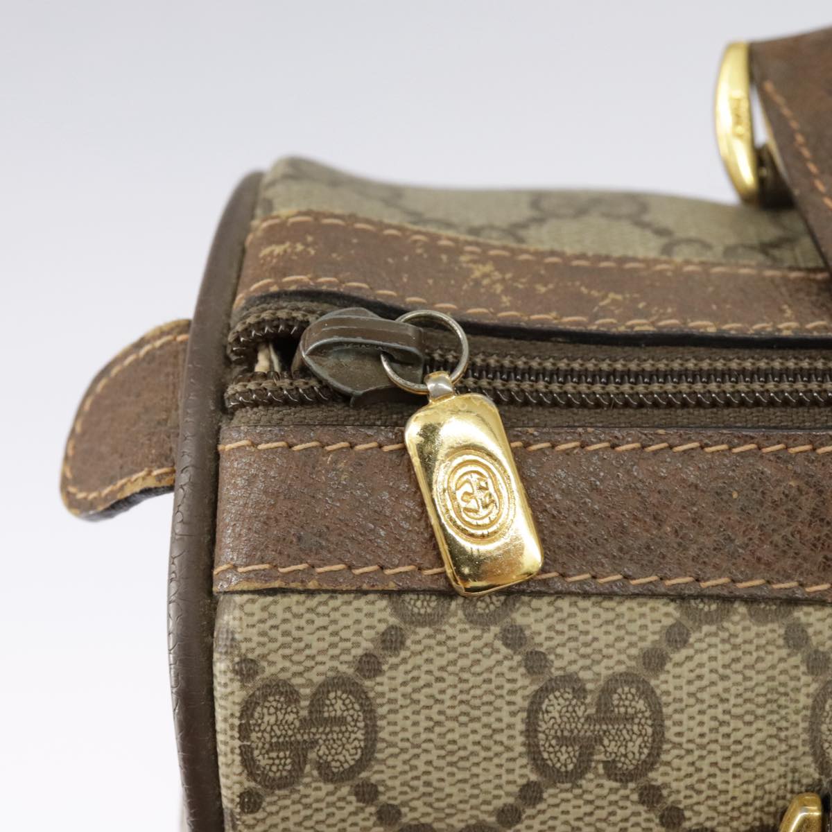 GUCCI GG Supreme Web Sherry Line Boston Bag PVC Beige Red 39 02 006 98939