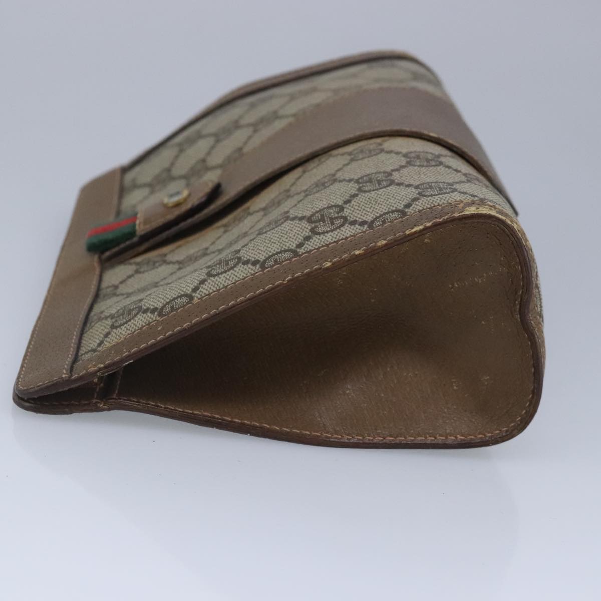 GUCCI GG Supreme Web Sherry Line Clutch Bag PVC Beige Red 98953