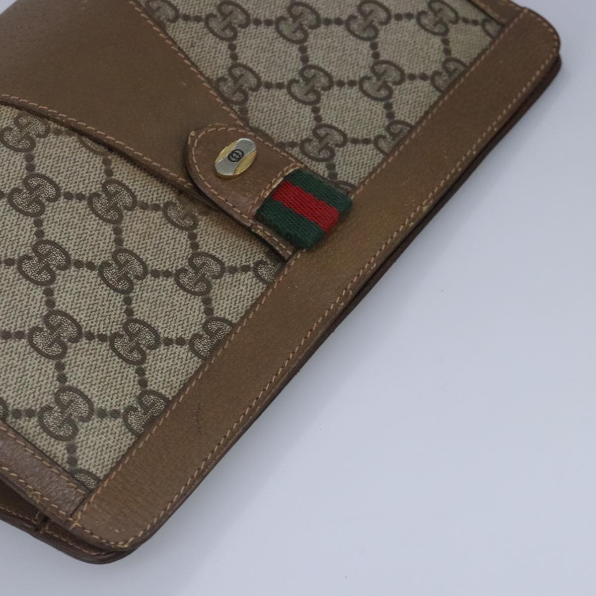 GUCCI GG Supreme Web Sherry Line Clutch Bag PVC Beige Red 98953