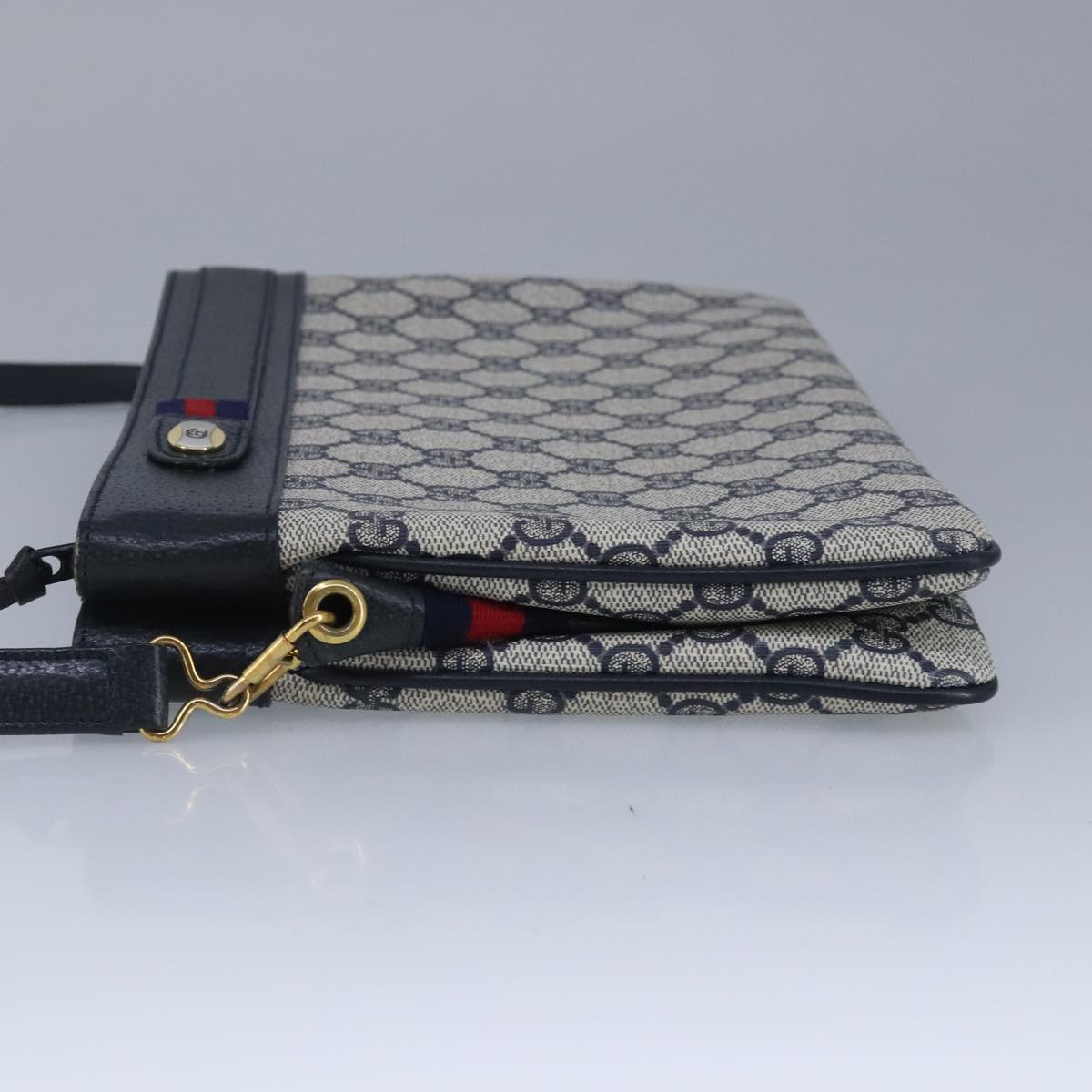 GUCCI GG Supreme Sherry Line Shoulder Bag PVC Navy Gold 98968
