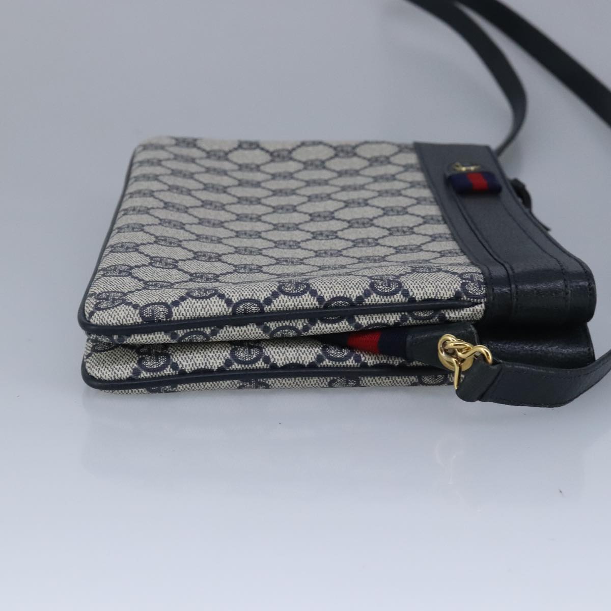 GUCCI GG Supreme Sherry Line Shoulder Bag PVC Navy Gold 98968