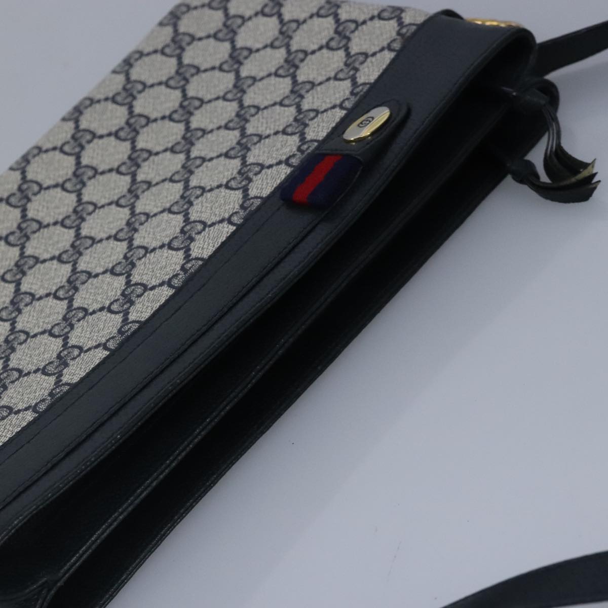 GUCCI GG Supreme Sherry Line Shoulder Bag PVC Navy Gold 98968