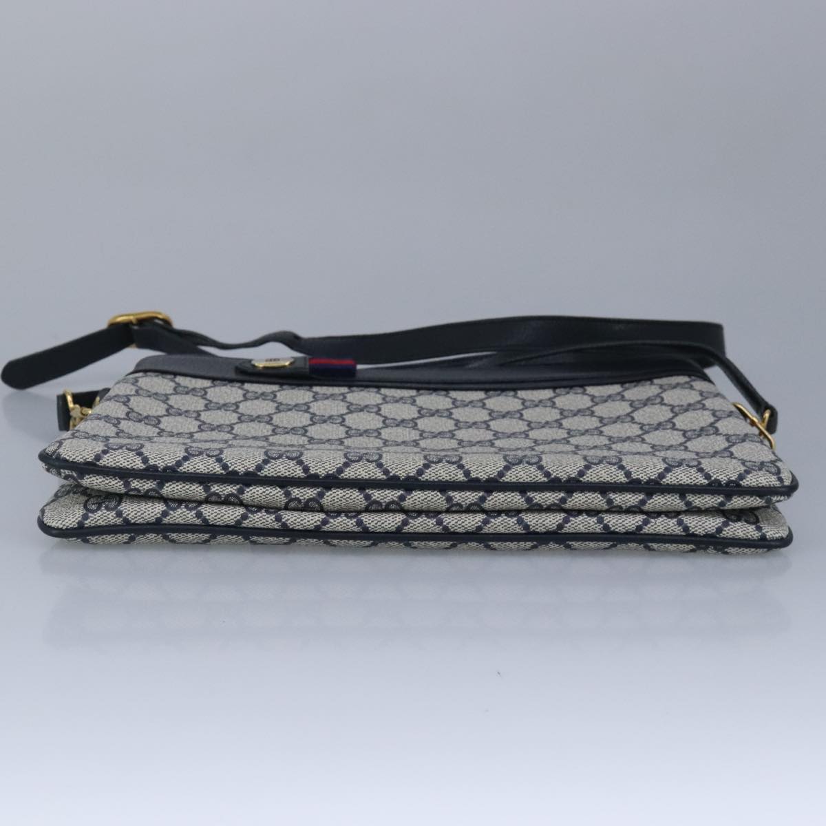 GUCCI GG Supreme Sherry Line Shoulder Bag PVC Navy Gold 98968