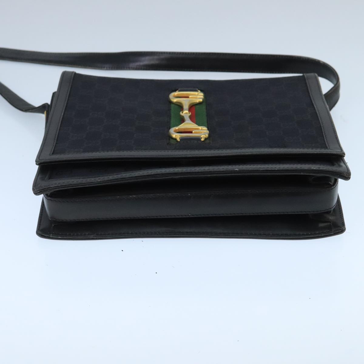 GUCCI GG Canvas Web Sherry Line Horsebit Shoulder Bag Black Red Green 98979