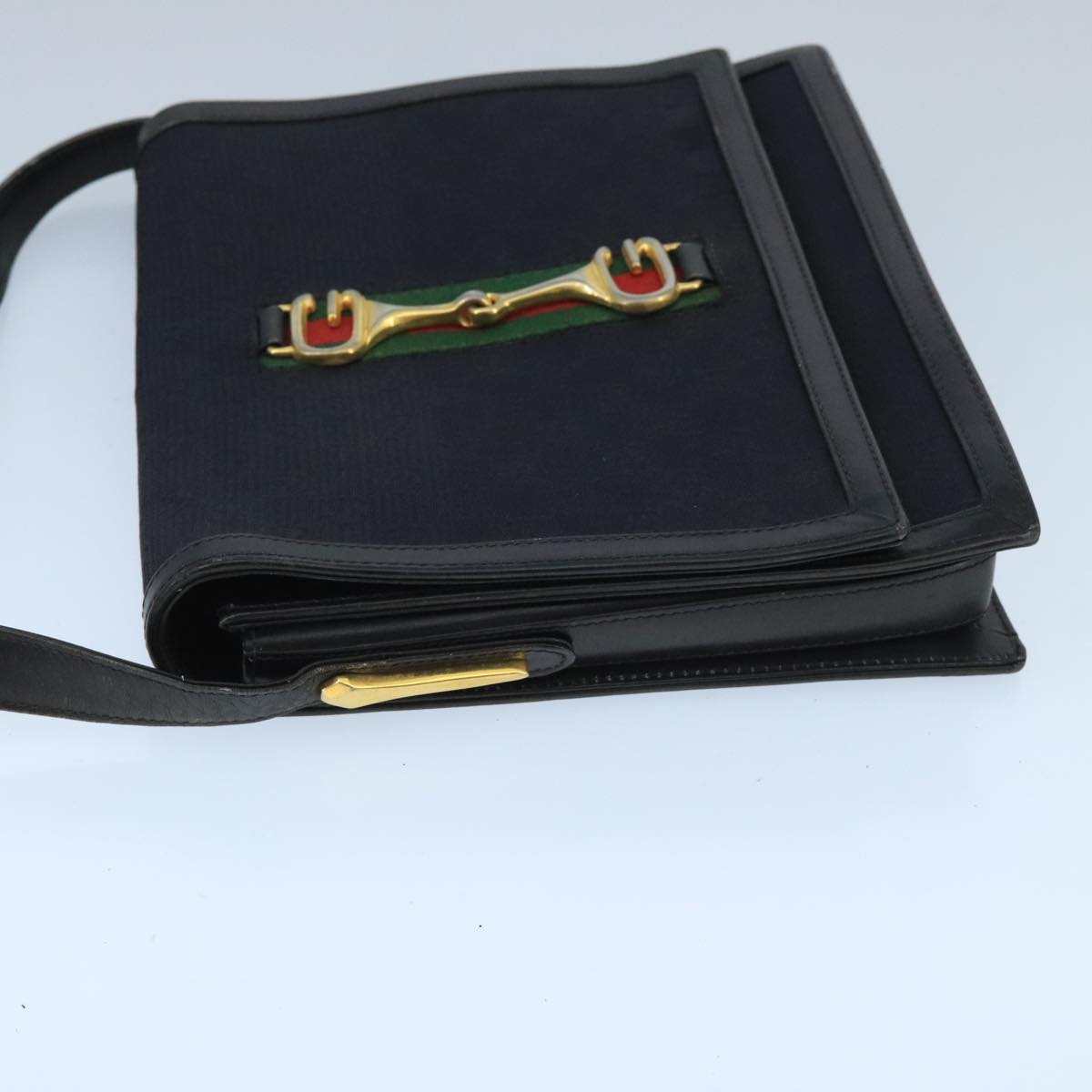 GUCCI GG Canvas Web Sherry Line Horsebit Shoulder Bag Black Red Green 98979