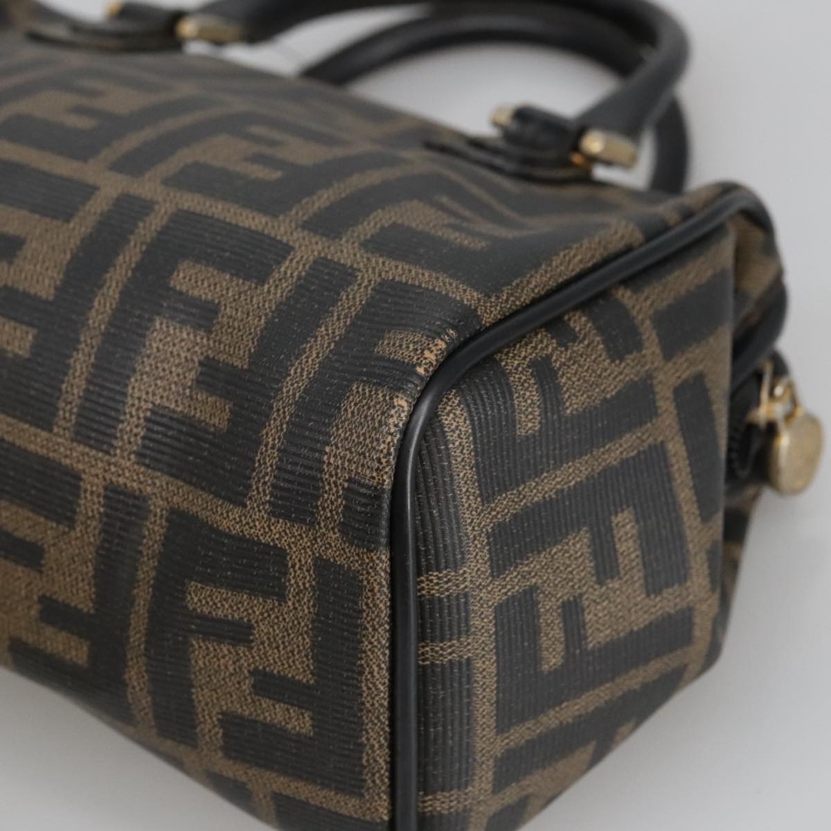 FENDI Zucca Canvas Hand Bag Brown Black 98983