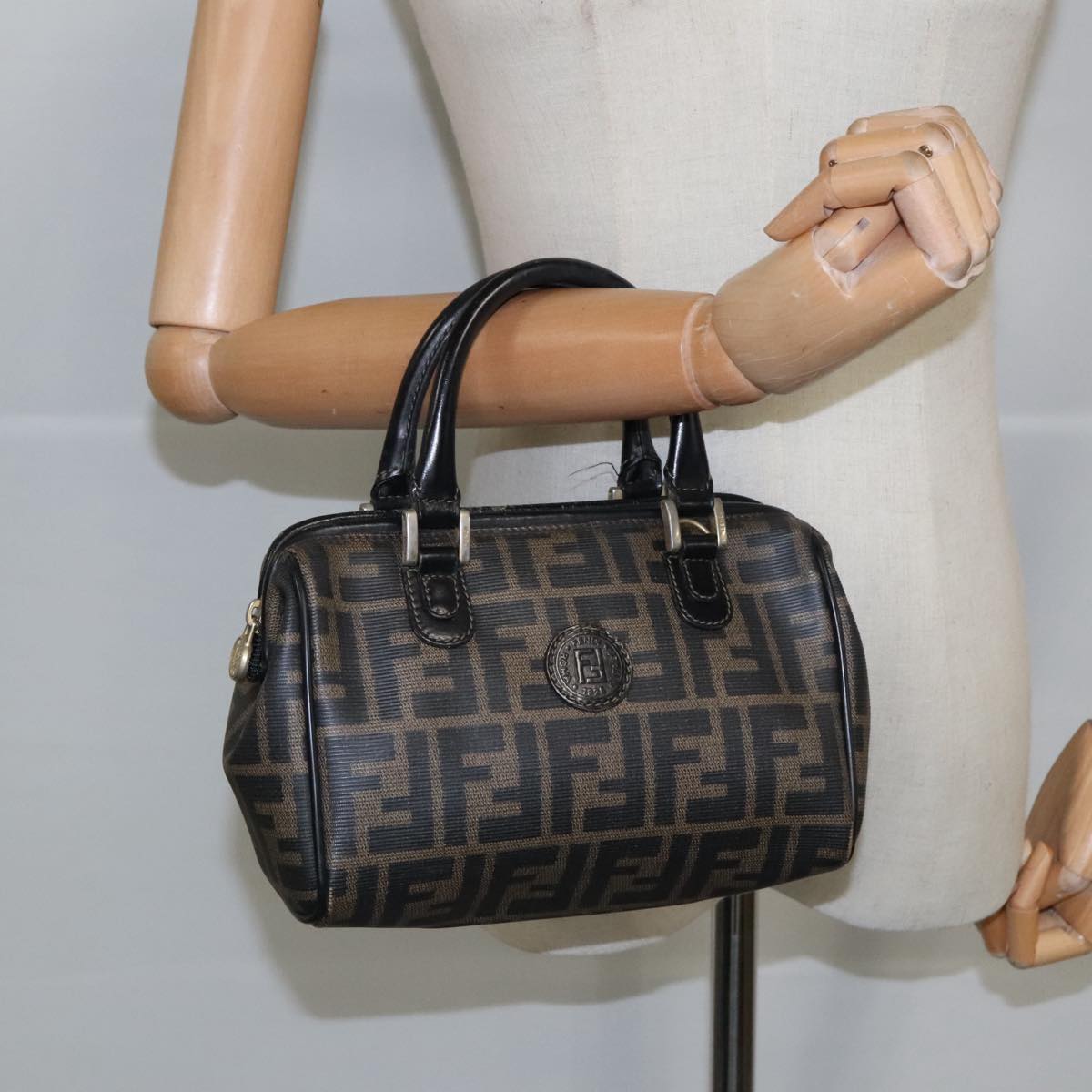 FENDI Zucca Canvas Hand Bag Brown Black 98983