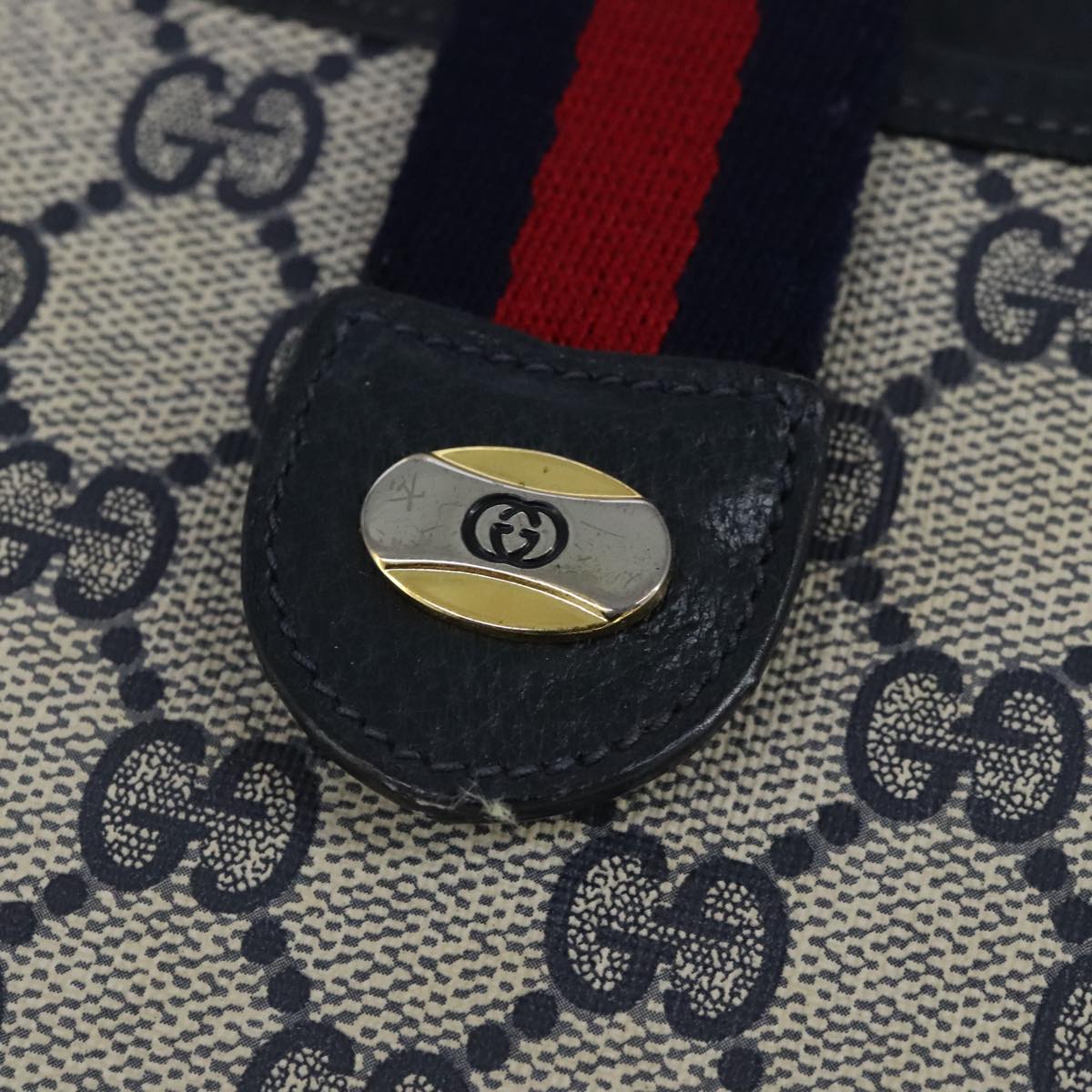 GUCCI GG Supreme Sherry Line Shoulder Bag PVC Navy Gold 99028