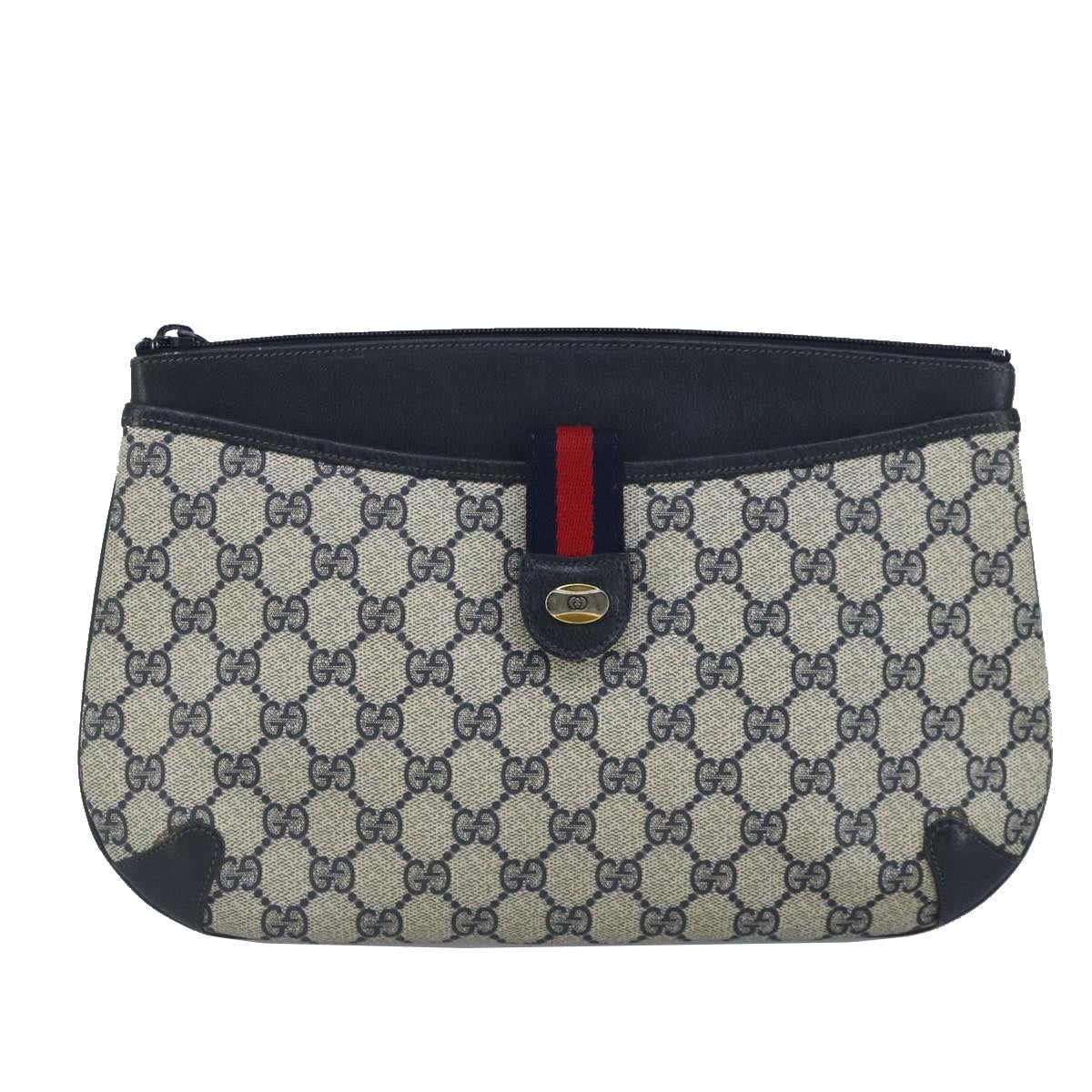 GUCCI GG Supreme Sherry Line Shoulder Bag PVC Navy Gold 99028