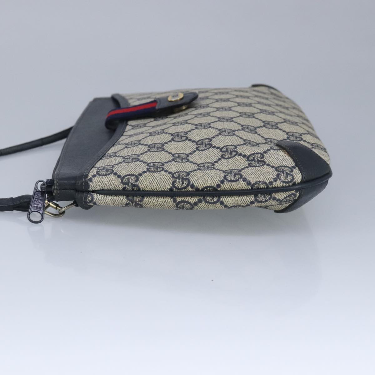 GUCCI GG Supreme Sherry Line Shoulder Bag PVC Navy Gold 99028