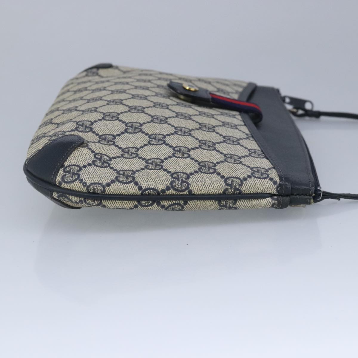 GUCCI GG Supreme Sherry Line Shoulder Bag PVC Navy Gold 99028