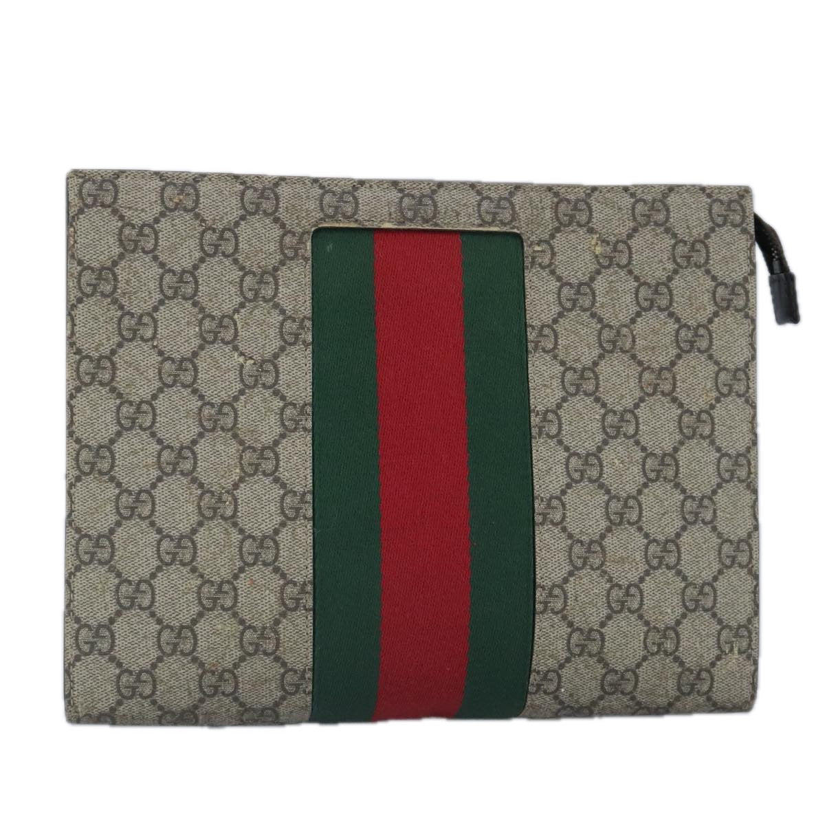 GUCCI GG Supreme Web Sherry Line Clutch Bag PVC Beige Red 99029