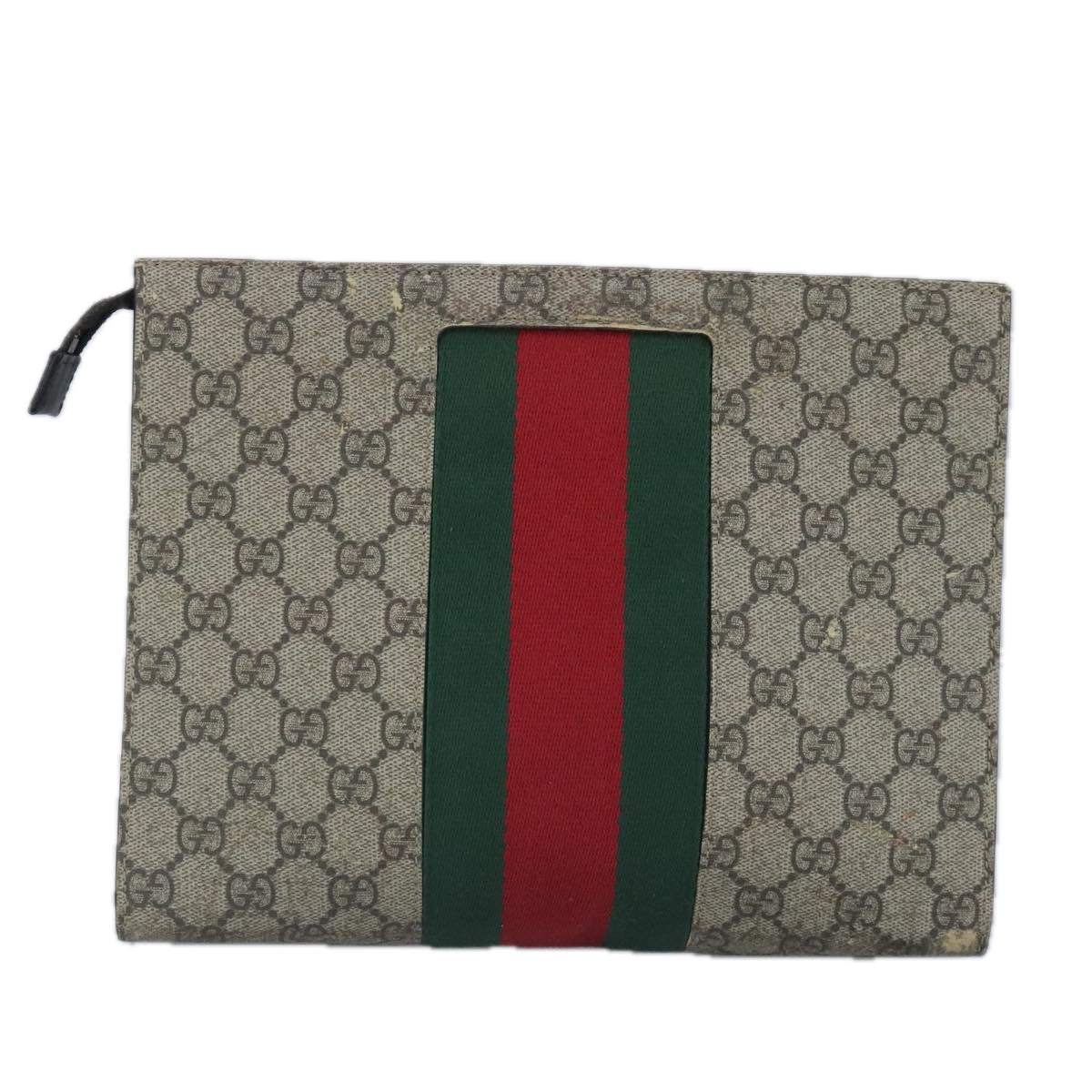GUCCI GG Supreme Web Sherry Line Clutch Bag PVC Beige Red 99029
