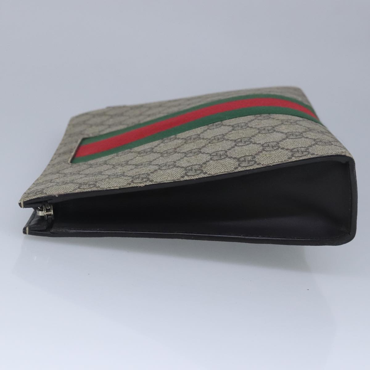 GUCCI GG Supreme Web Sherry Line Clutch Bag PVC Beige Red 99029