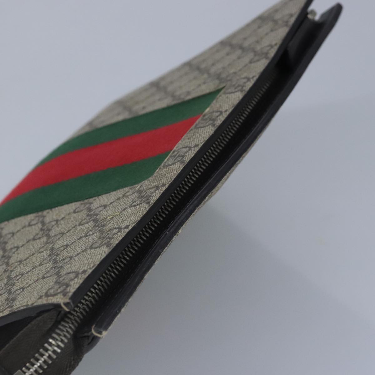 GUCCI GG Supreme Web Sherry Line Clutch Bag PVC Beige Red 99029