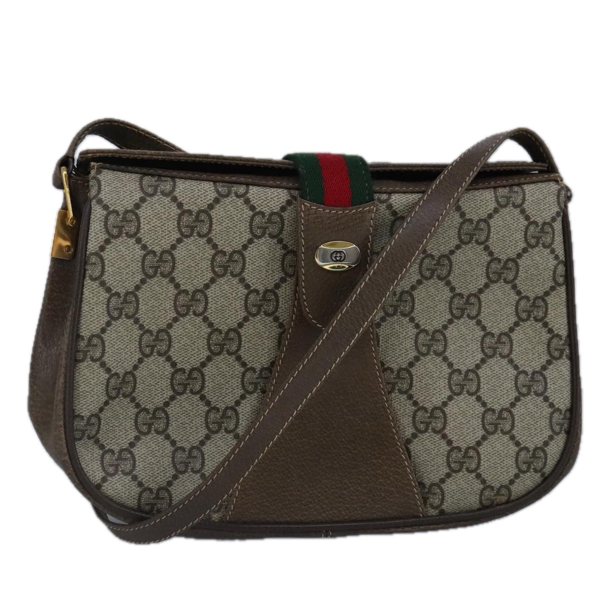 GUCCI GG Supreme Web Sherry Line Shoulder Bag PVC Beige Red 99030
