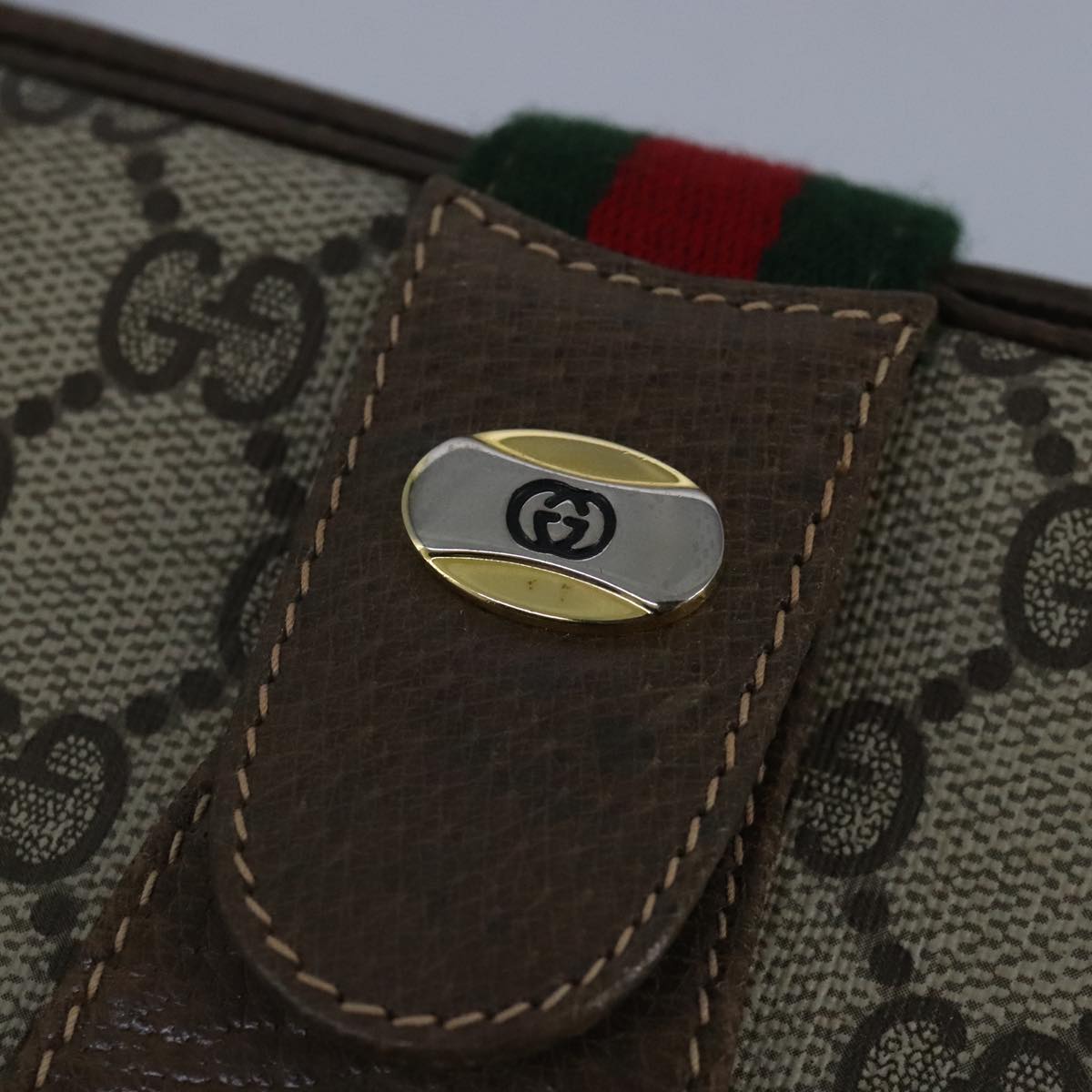 GUCCI GG Supreme Web Sherry Line Shoulder Bag PVC Beige Red 99030