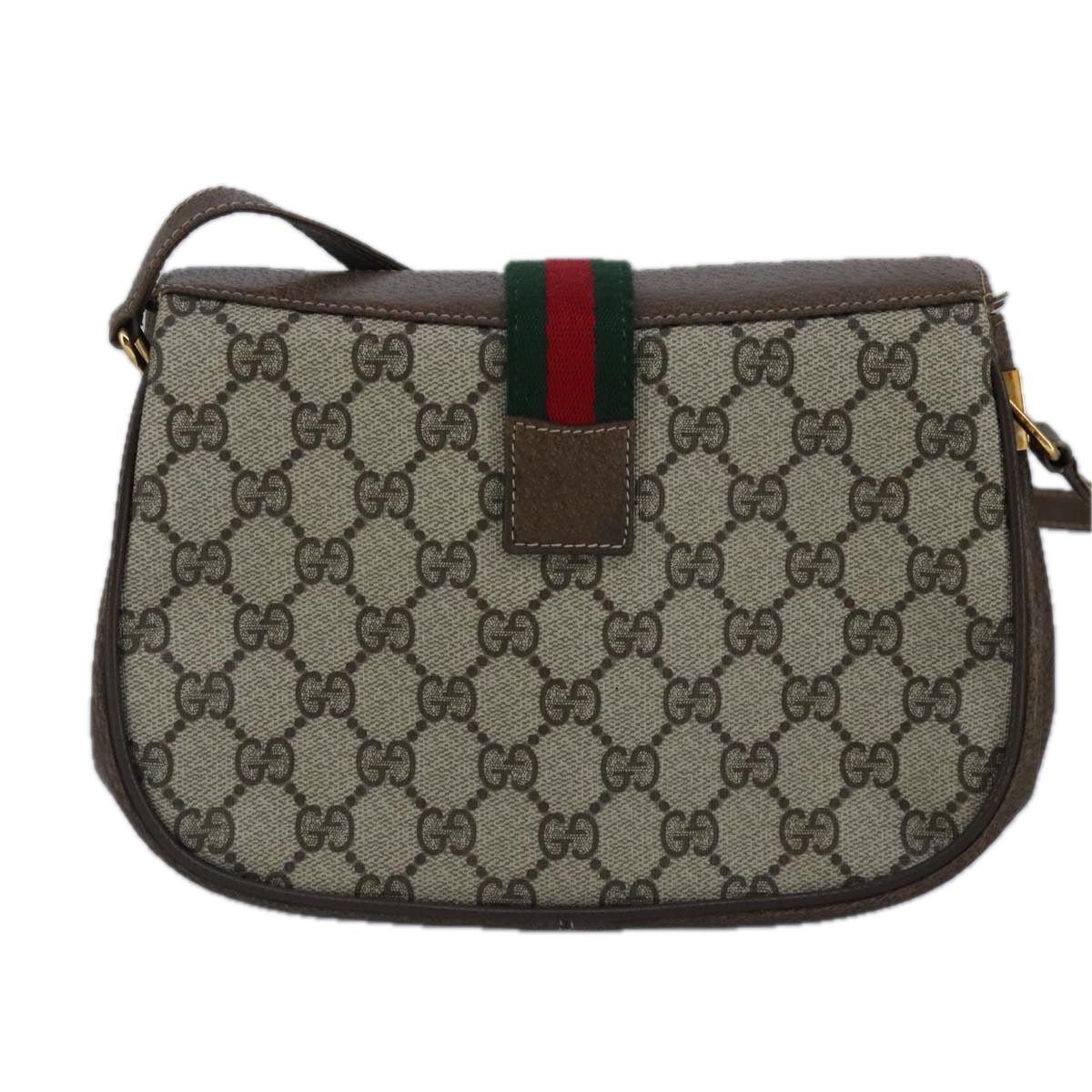 GUCCI GG Supreme Web Sherry Line Shoulder Bag PVC Beige Red 99030