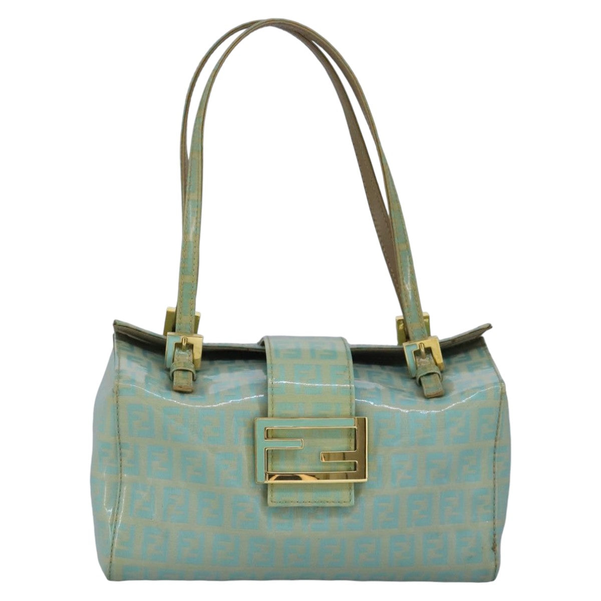 FENDI Zucchino Canvas Hand Bag Patent leather Green 99134