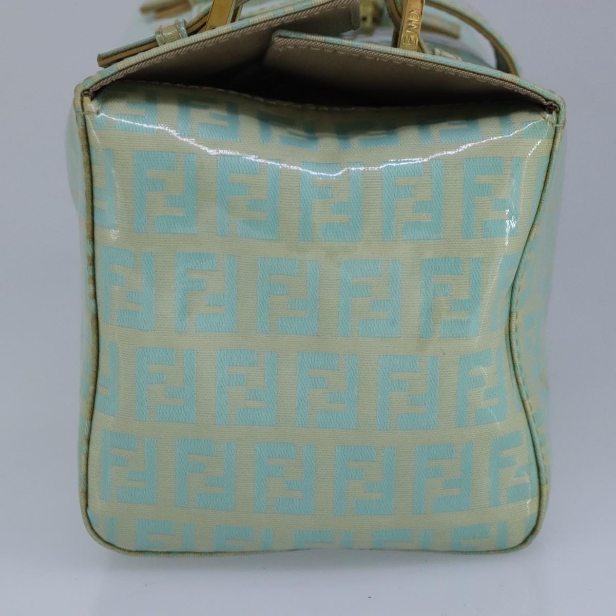 FENDI Zucchino Canvas Hand Bag Patent leather Green 99134