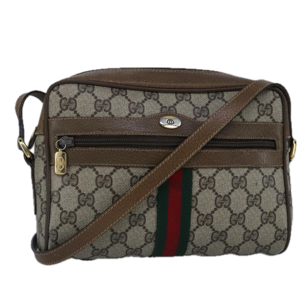 GUCCI GG Supreme Web Sherry Line Shoulder Bag PVC Beige Red 99137