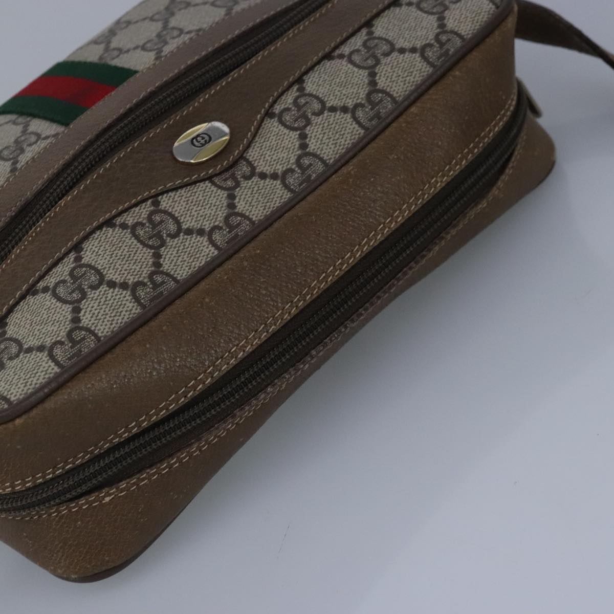 GUCCI GG Supreme Web Sherry Line Shoulder Bag PVC Beige Red 99137