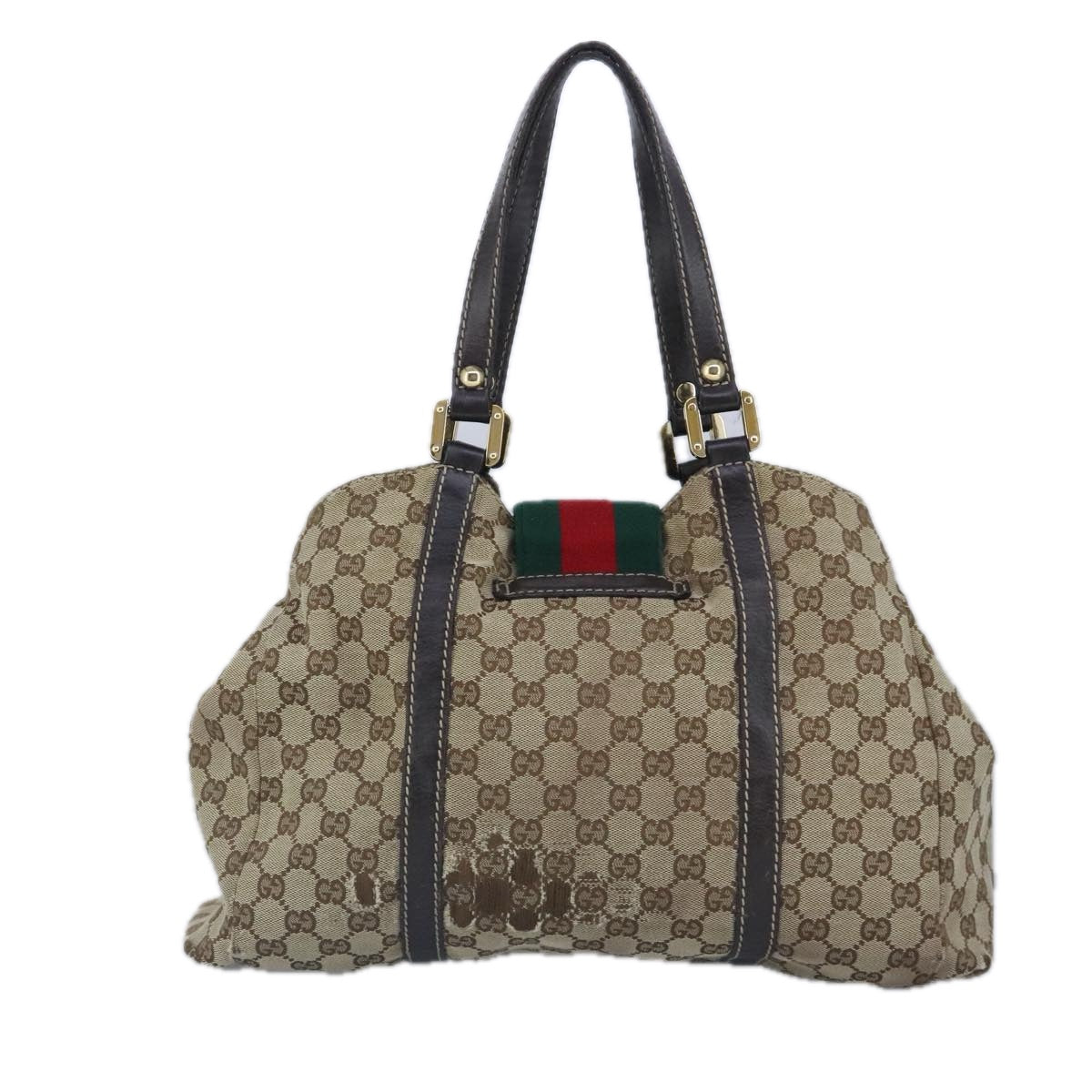 GUCCI GG Canvas Hand Bag Web Sherry Line Beige Gold 211935 99143
