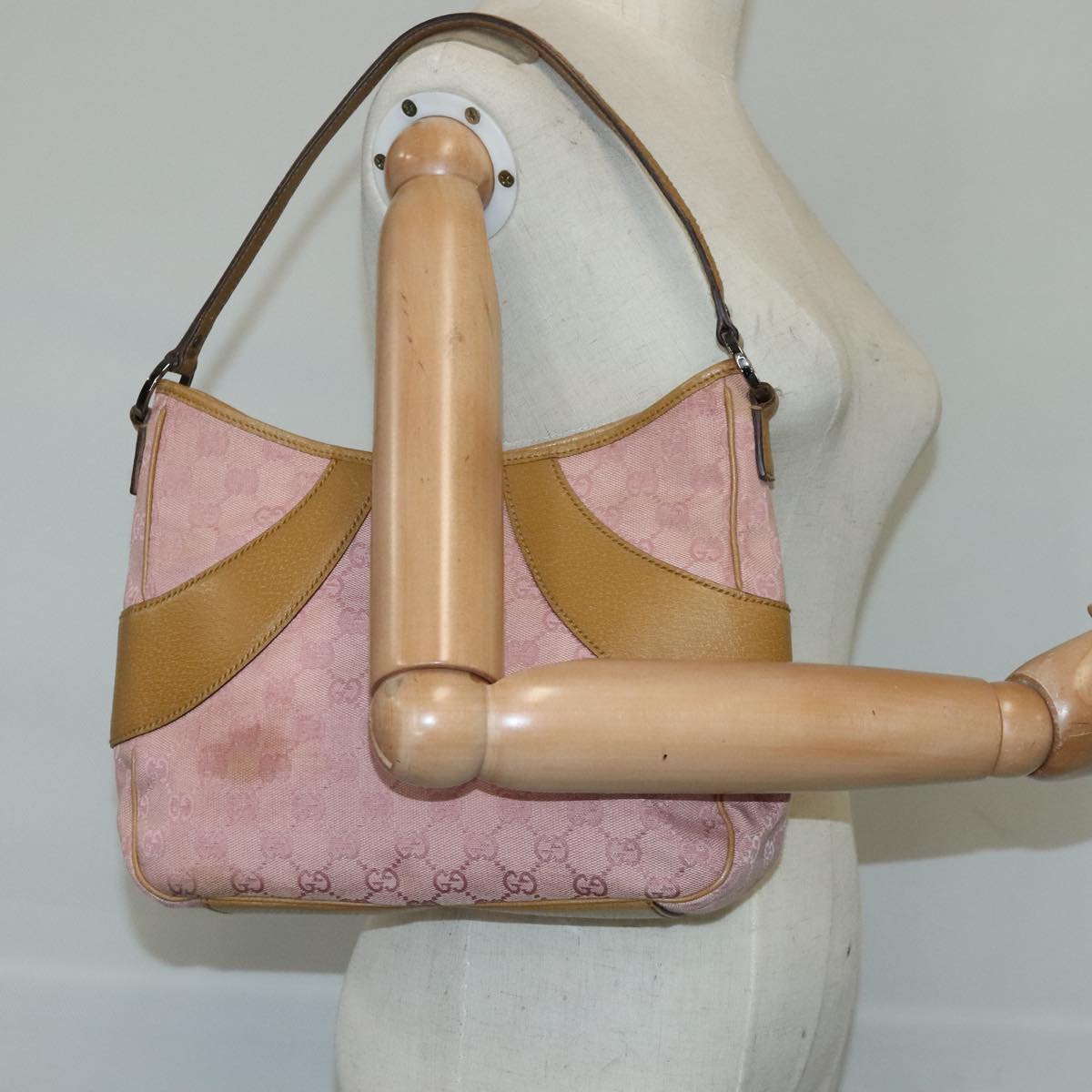 GUCCI GG Canvas Shoulder Bag Pink Beige 113012 99144