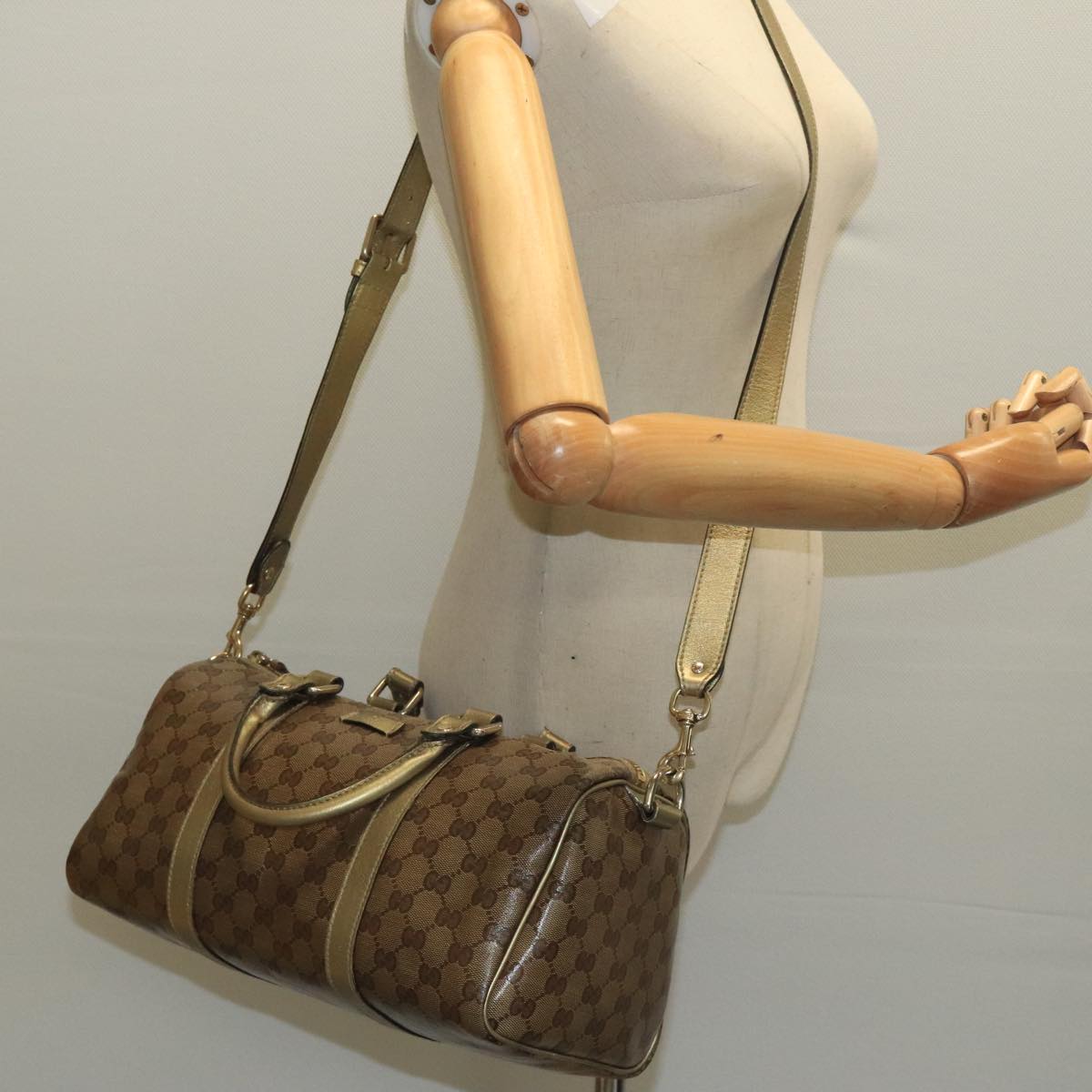 GUCCI GG Crystal Hand Bag 2way Beige Gold 203696 99145
