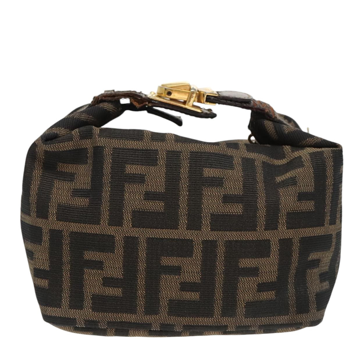 FENDI Zucca Canvas Vanity Pouch Brown Black gold 99147