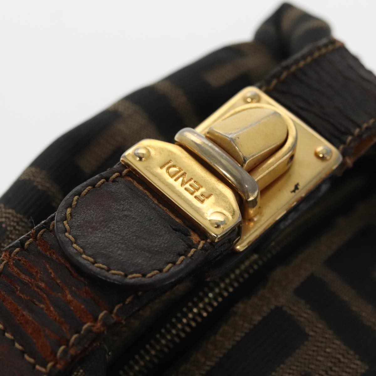 FENDI Zucca Canvas Vanity Pouch Brown Black gold 99147