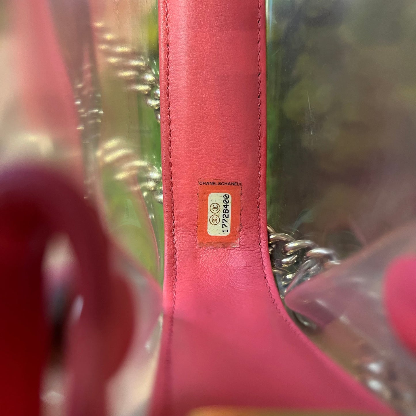 CHANEL Transparent And Pink Vinyl CC Chain Small Shoulder Bag