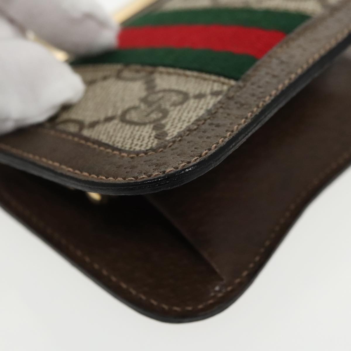 GUCCI GG Supreme Web Sherry Line Coin Purse PVC Beige Gold Red 99225