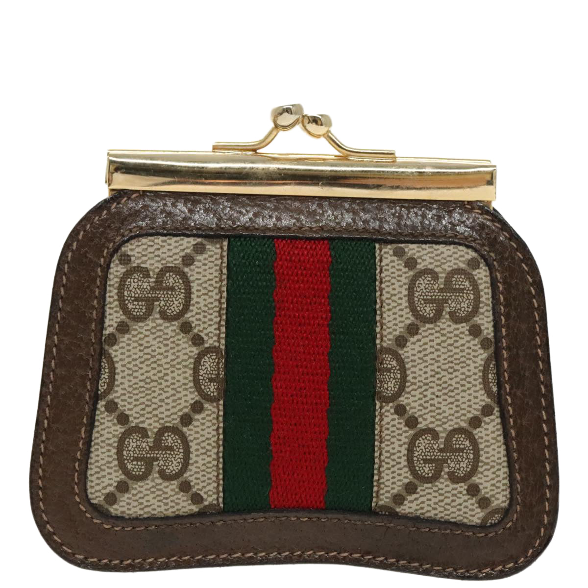 GUCCI GG Supreme Web Sherry Line Coin Purse PVC Beige Gold Red 99225