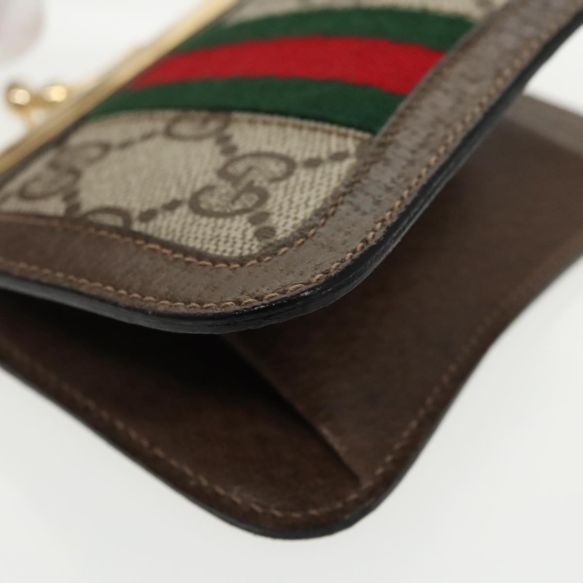 GUCCI GG Supreme Web Sherry Line Coin Purse PVC Beige Gold Red 99225