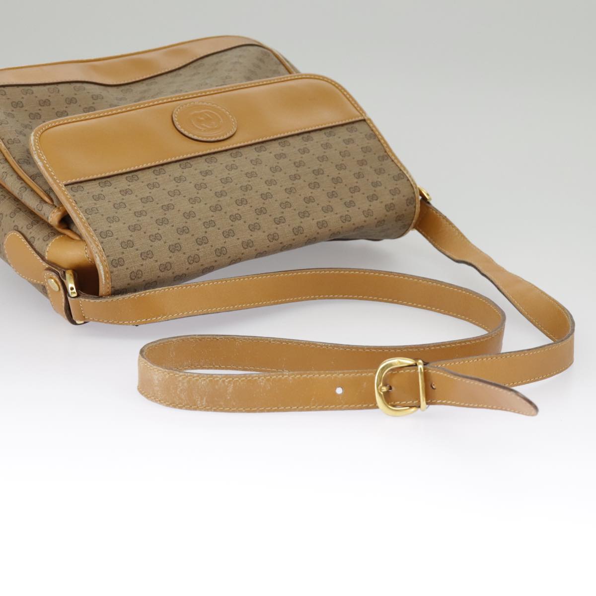 GUCCI Micro GG Supreme Shoulder Bag PVC Beige Gold 99301