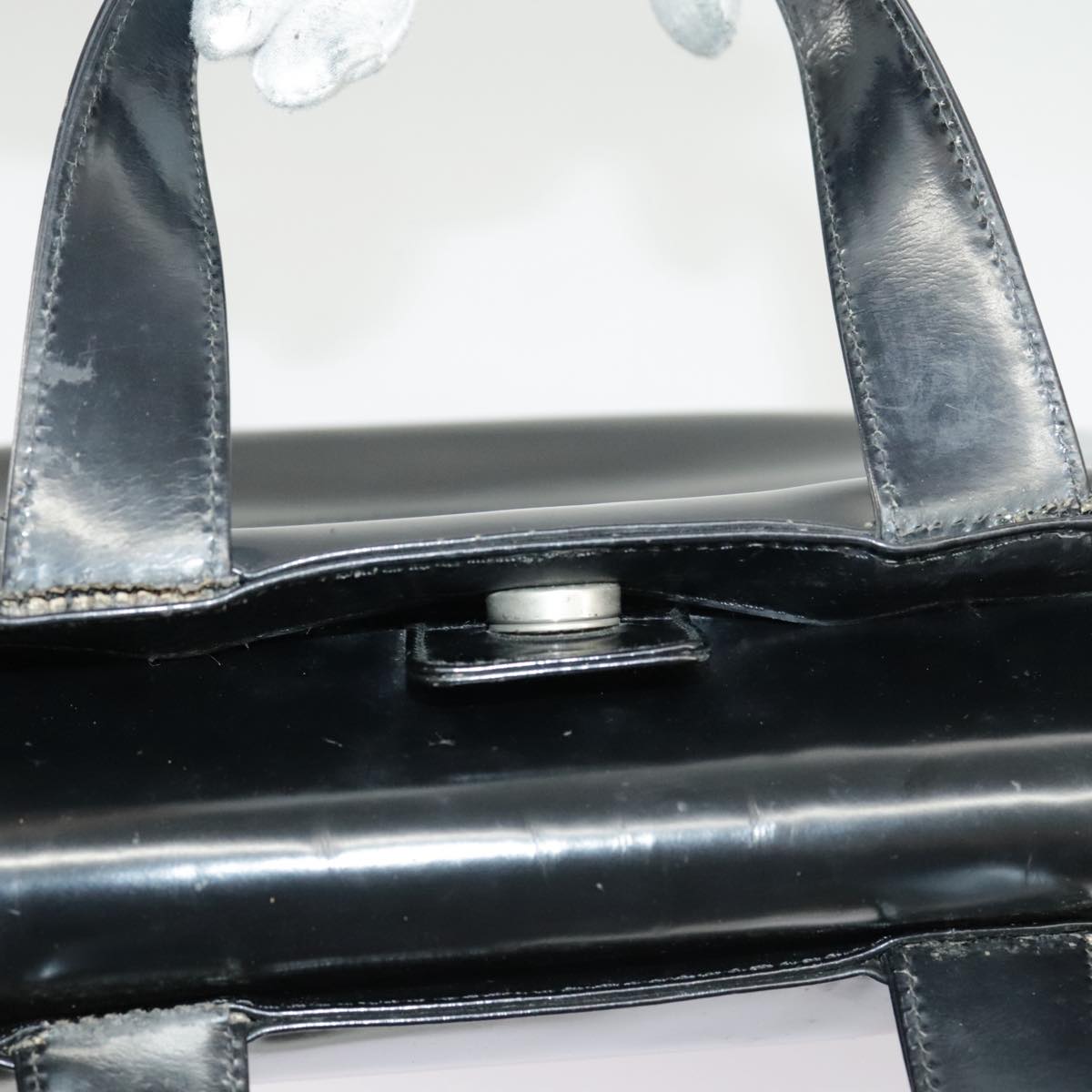 GUCCI Hand Bag Enamel 2way Black Silver 000 2058 0504 5 99303