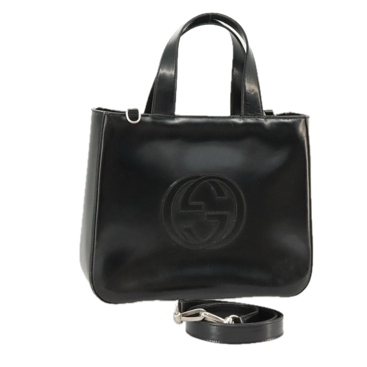GUCCI Hand Bag Enamel 2way Black Silver 000 2058 0504 5 99303