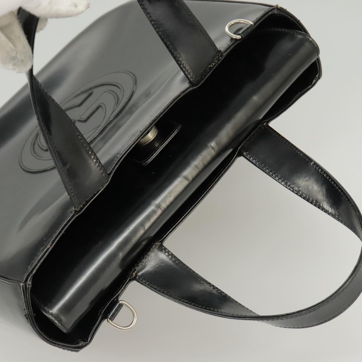 GUCCI Hand Bag Enamel 2way Black Silver 000 2058 0504 5 99303