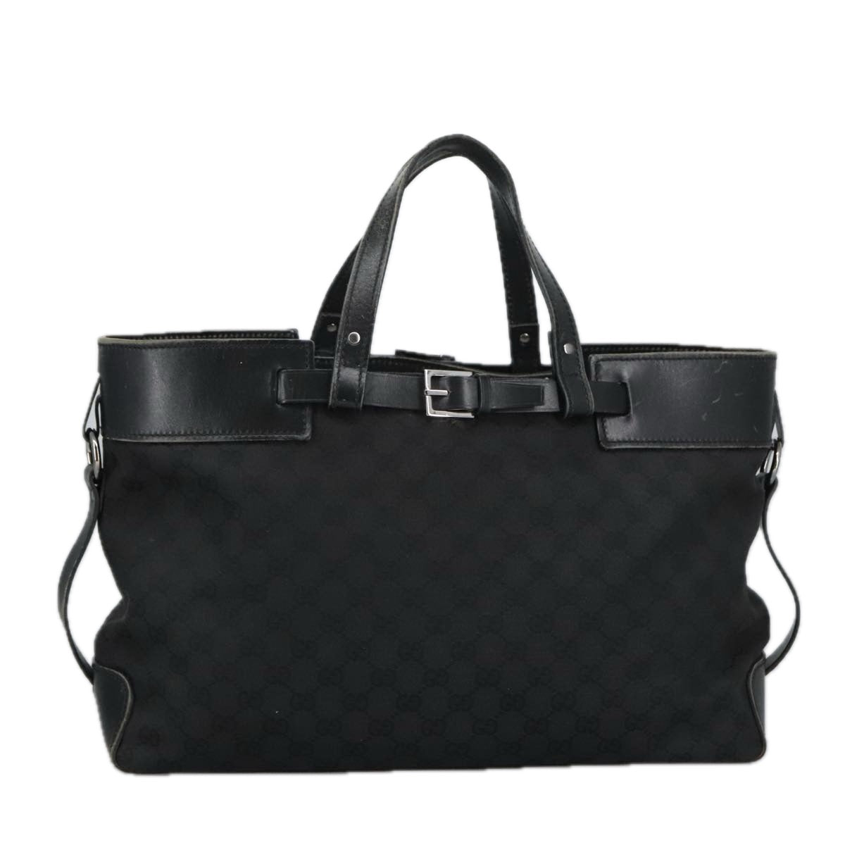 GUCCI GG Canvas Hand Bag Black Silver 106251 99306