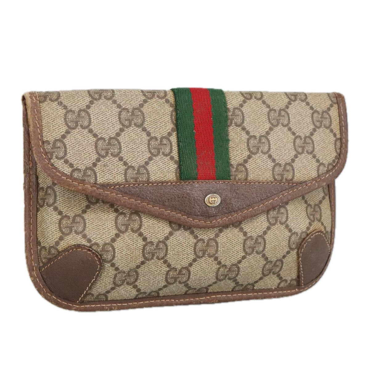 GUCCI GG Supreme Web Sherry Line Pouch PVC Beige Red Green 89 01 021 99314