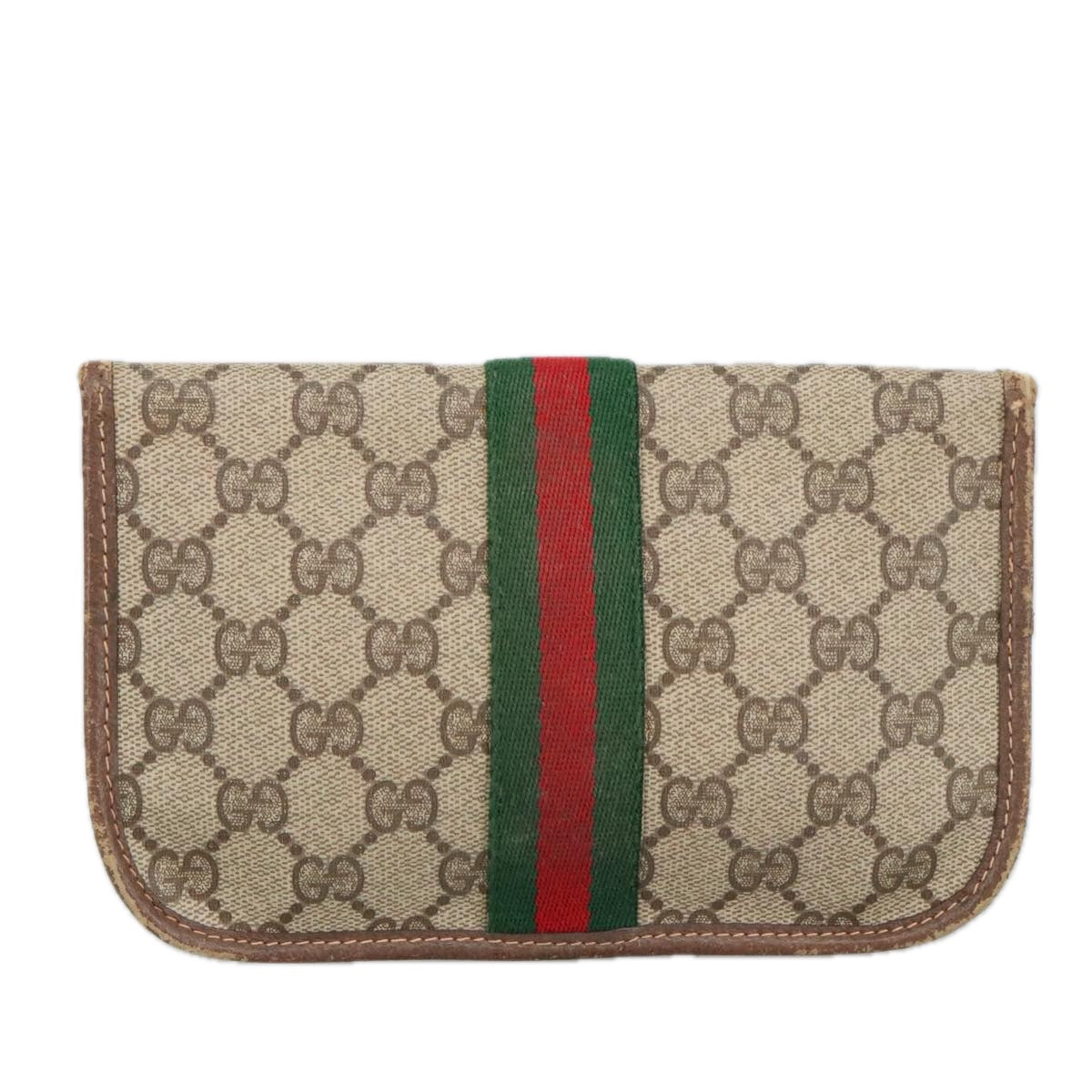 GUCCI GG Supreme Web Sherry Line Pouch PVC Beige Red Green 89 01 021 99314