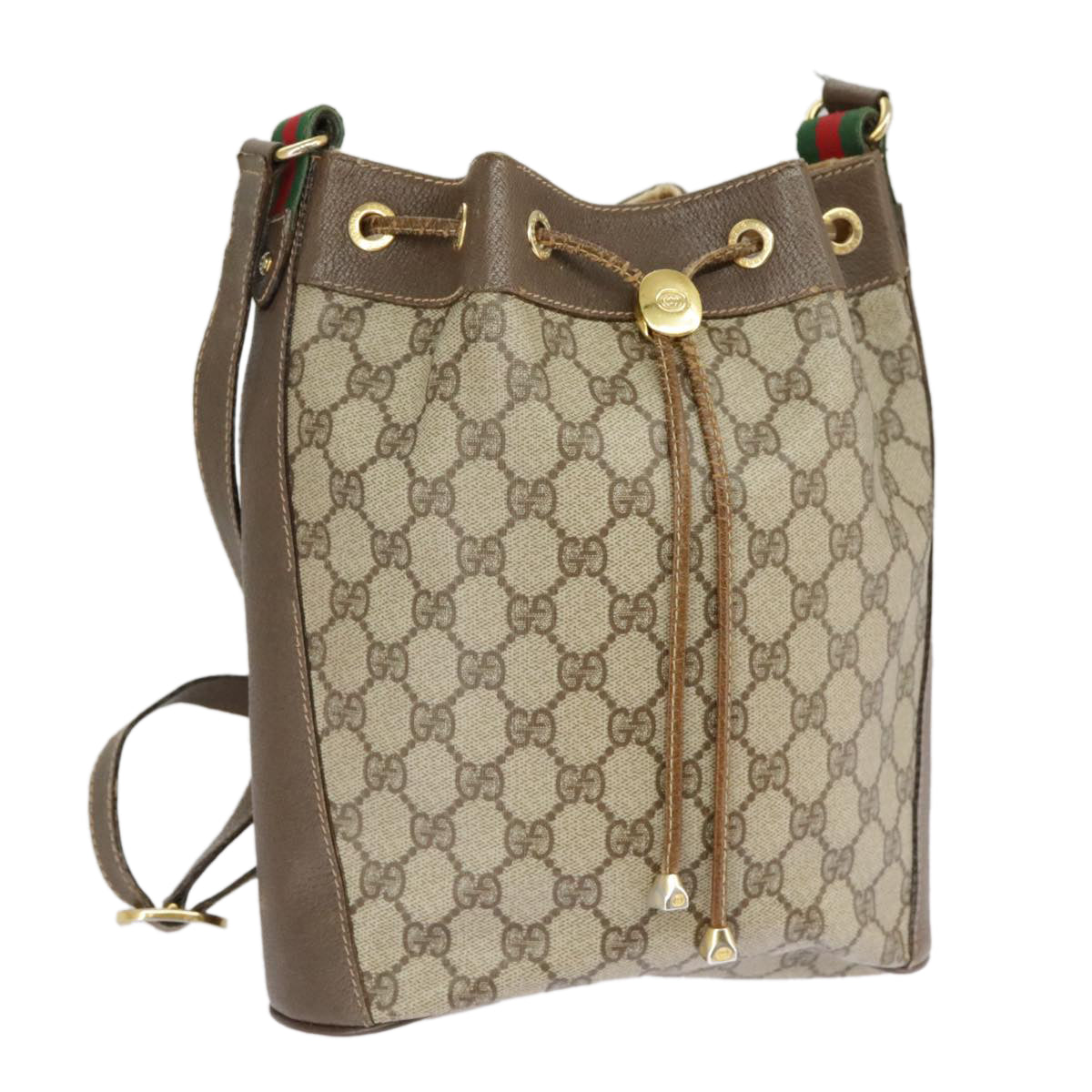 GUCCI GG Supreme Web Sherry Line Shoulder Bag PVC Beige 164 02 034 99316