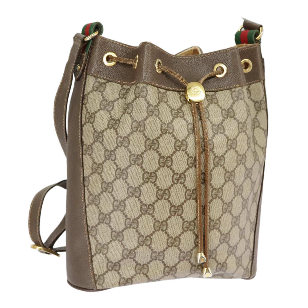 GUCCI GG Supreme Web Sherry Line Shoulder Bag PVC Beige 164 02 034 99316