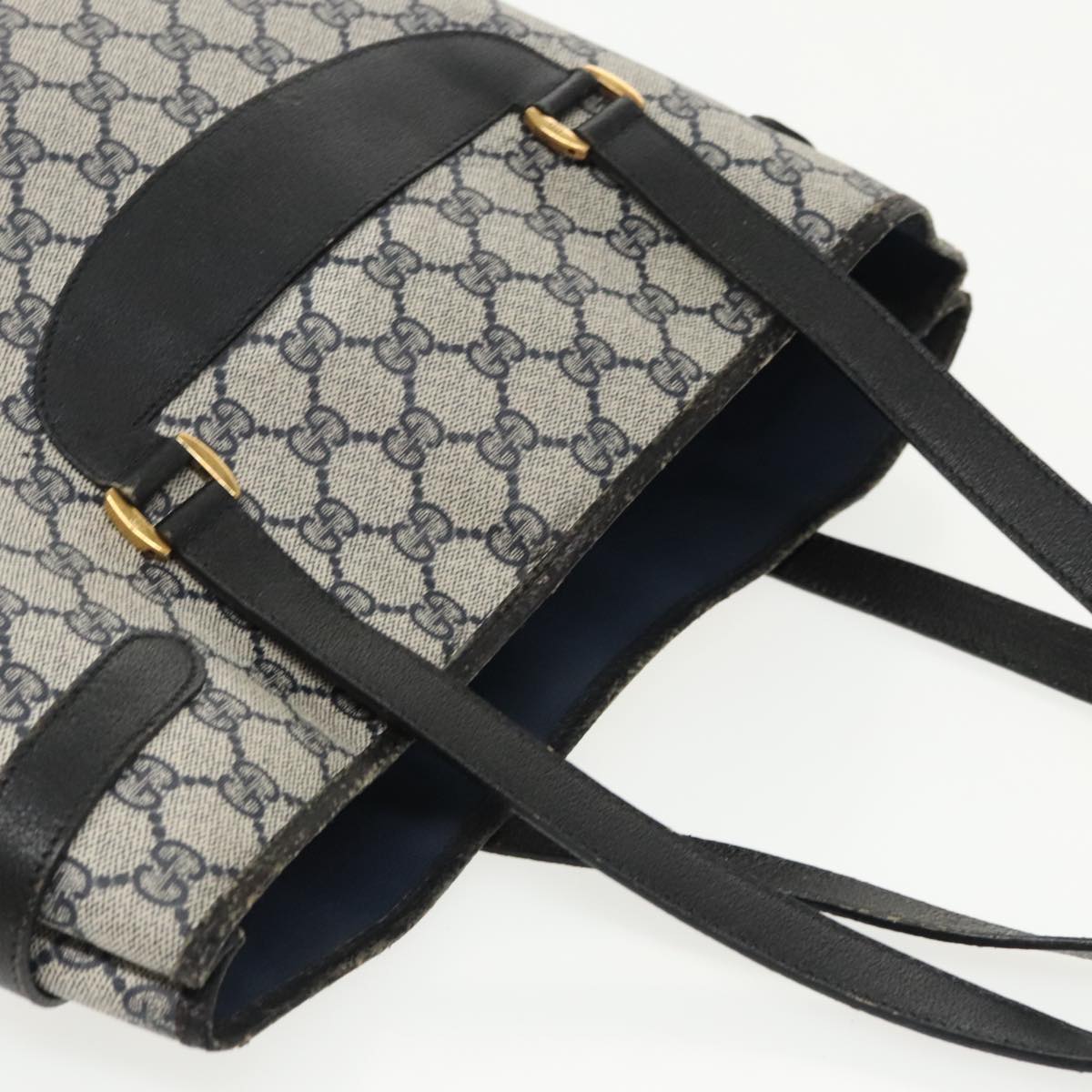 GUCCI GG Supreme Tote Bag PVC Navy Gold 39 02 061 99319